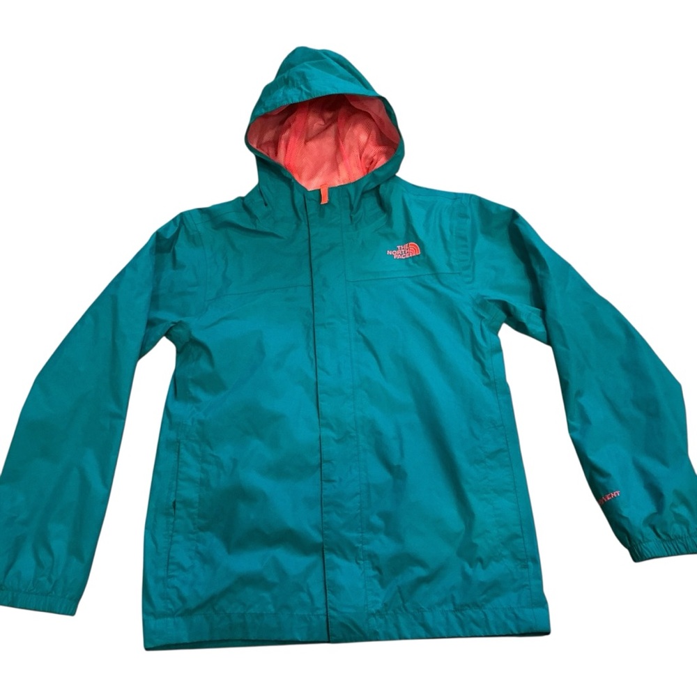 The north face girls 14-16 green and pink rain coat jacket